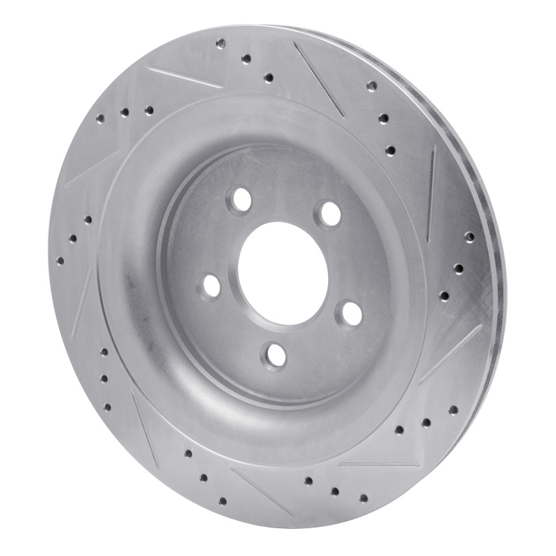 Ford Mustang Brake Rotor (1) - Rear Left - R1 Concepts - Drilled & Slotted - Silver - `15-`23
